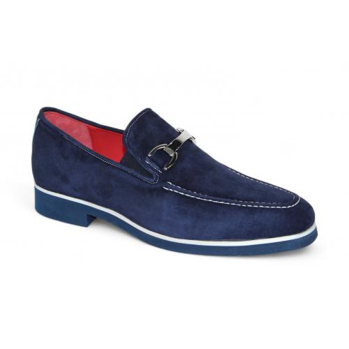 Emilio Franco "Nino II" Navy Genuine Italian Suede Leather With Bracelet Loafers.